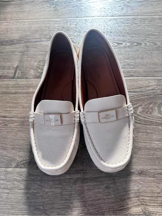 Coach Shoes - Coach White Pebbled Leather Penny Loafers with Gold Accent
